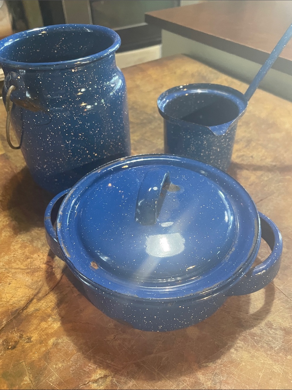 Blue Speckled Enamelware decor Set - 3 Piece